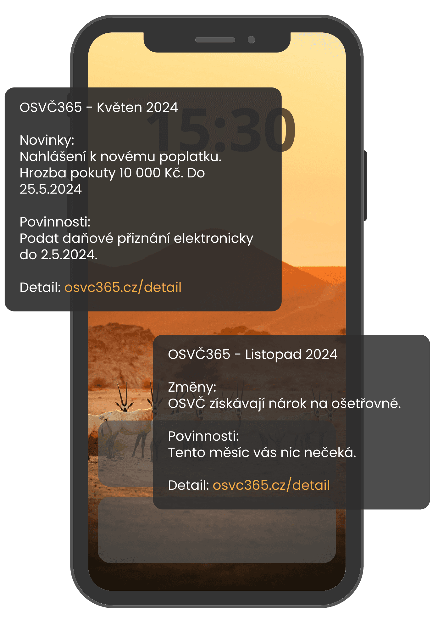 Ukázka SMS upozornění